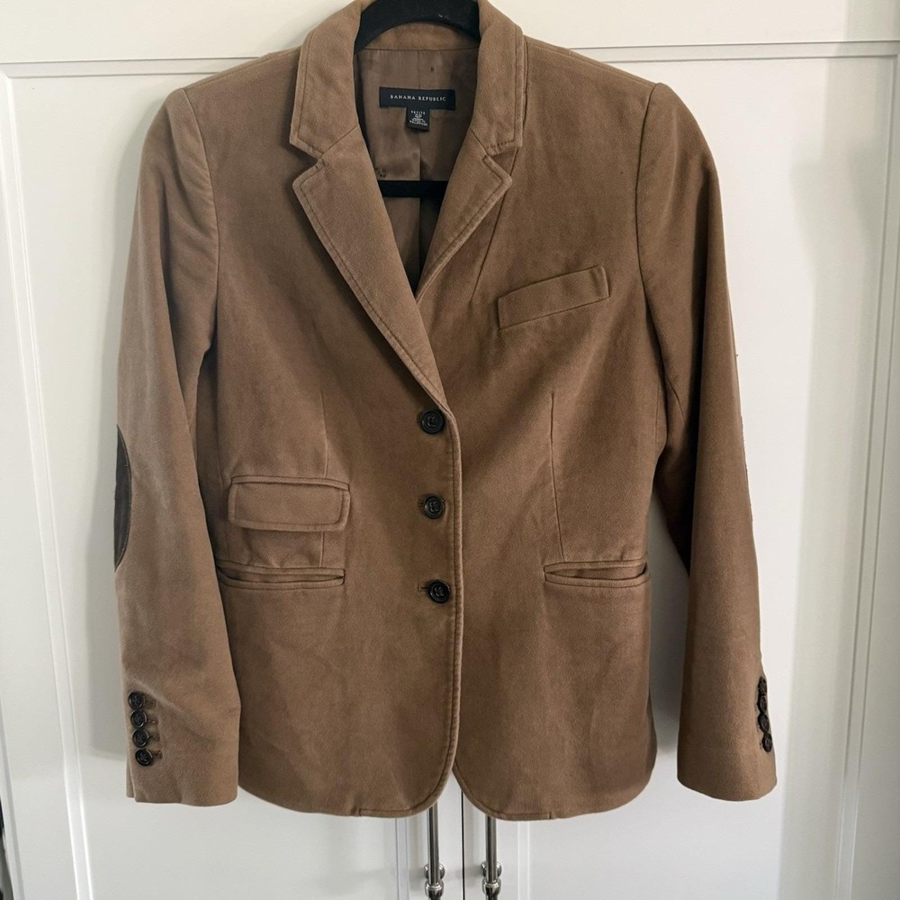 VTG Banana Republic Equestrian Button Lined Blazer Brown Elbow Patch Women 4P